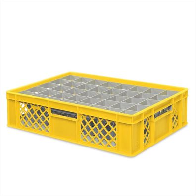 Gläserkiste 600x400 mm für 40 Gläser bis 122 mm Höhe/Durchmesser 67 mm, gelb
