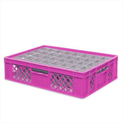 Gläserkiste 600x400 mm für 40 Gläser bis 122 mm Höhe/Durchmesser 67 mm, pink
