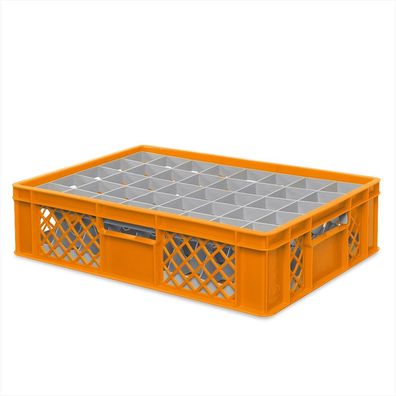 Gläserkiste 600x400 mm für 40 Gläser bis 122 mm Höhe/Durchmesser 67 mm, orange