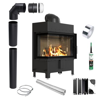 KRATKI LUCY links 14 kW Ø200 Schwarz Kaminofen Einsatz Installationsset