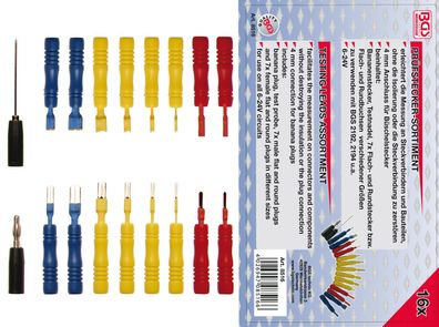 BGS Prüfspitzen Adapter Sortiment Multimeter Prüfleitung Messleitung Messkabel 16 tlg