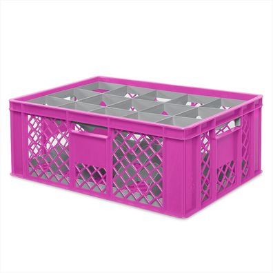 Gläserkiste 600x400 mm für 15 Gläser bis 205 mm Höhe/Durchmesser 109 mm, pink