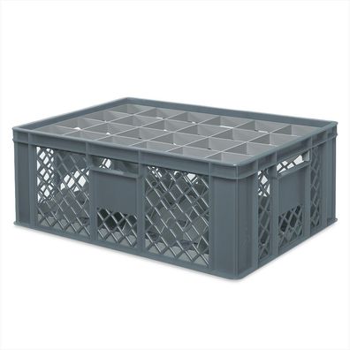 Gläserkiste 600x400 mm für 24 Gläser bis 205 mm Höhe/Durchmesser 87 mm, grau