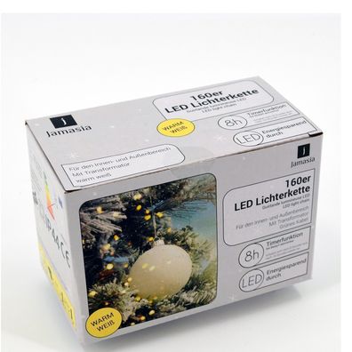 Jamasia 999102 LED Lichterkette 160er warmweiß fér Außen mit Timerfunktion 8h