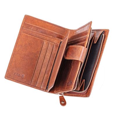 MIKA Damengeldbörse im Hochformat RFID Geldscheintasche Börse Leder braun 42224