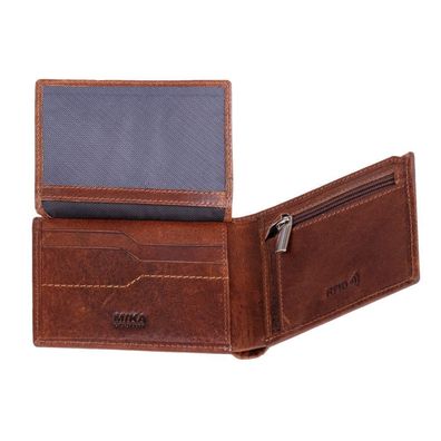 MIKA Mini Geldbörse im Querformat RFID Geldscheintasche Börse Leder braun 42223