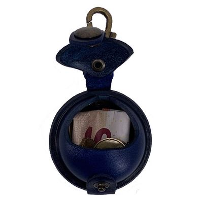 MIKA Mini Geldbörse mit Karabiner Schlésselanhänger Sattelleder blau 28071107