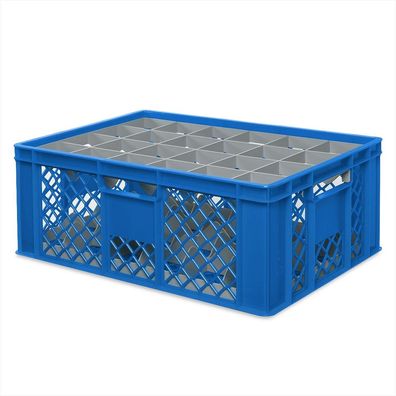 Gläserkiste 600x400 mm für 24 Gläser bis 205 mm Höhe/Durchmesser 87 mm, blau