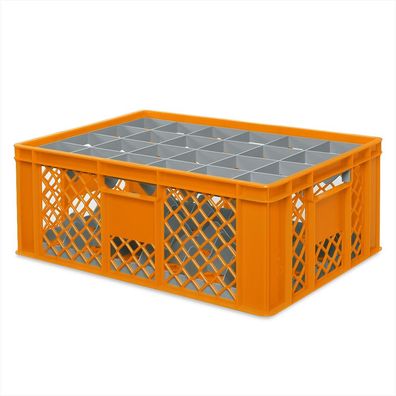 Gläserkiste 600x400 mm für 24 Gläser bis 205 mm Höhe/Durchmesser 87 mm, orange