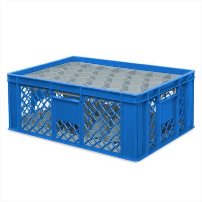 Gläserkiste 600x400 mm für 33 Gläser bis 205 mm Höhe/Durchmesser 75 mm, blau