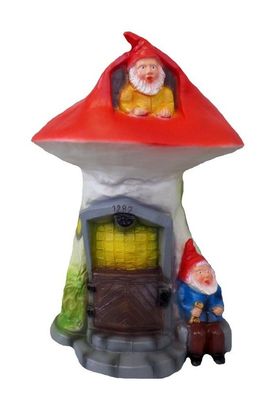 Deko Figur Zwerge 2 kleine Gartenzwerge im Pilz-Zwergenhaus H 35 cm Gartenfigur