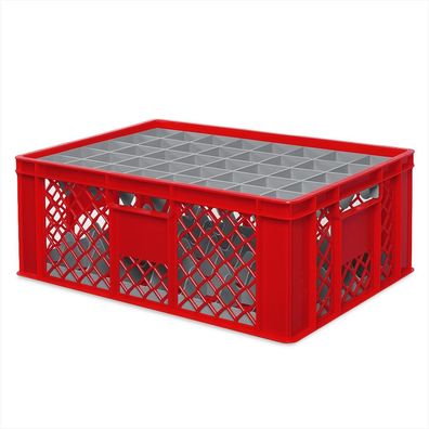 Gläserkiste 600x400 mm für 40 Gläser bis 205 mm Höhe/Durchmesser 67 mm, rot