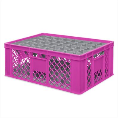 Gläserkiste 600x400 mm für 40 Gläser bis 205 mm Höhe/Durchmesser 67 mm, pink