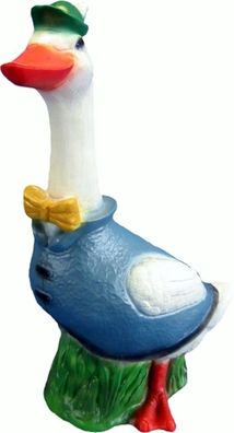 Deko Gartenfigur Tierfigur große weiße Gans im Hut, blauem Anzug stehend Höhe 60 cm