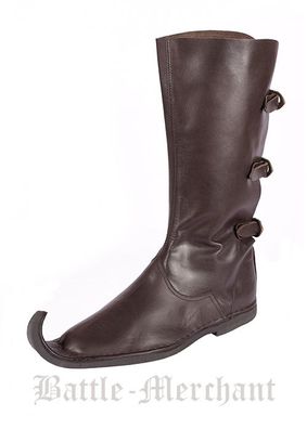 Schnabelstiefel mit drei Schnallen, dunkelbraun