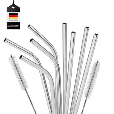 bremermann 8er Edelstahl-Trinkhalme, 26,5 cm Länge, wiederverwendbar, gerade und