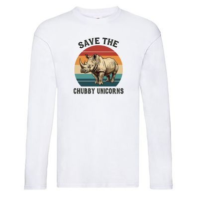 Save the Chubby Unicorns | Vintage | Nashorn Long Sleeve Weiß