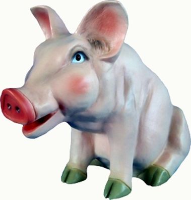 Gartenfigur Schwein sitzend Deko Tierfigur Höhe 38 cm Dekofigur für Gastronomie
