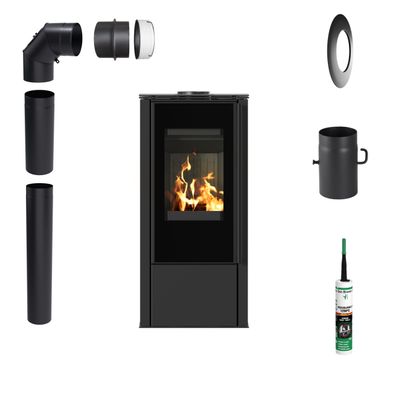 Kaminofen KRATKI HATI 5,5 kW ?150 Schwarz Rohre & Zubehör