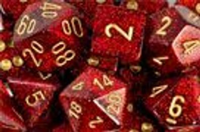 Glitter Ruby 16mm d6 gold Dice Block (12 dice)