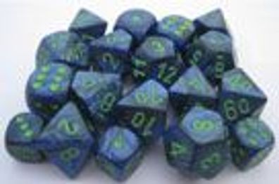 Lustrous™ Dark Blue w/green 16mm d6 Dice Block™ (12 d6)