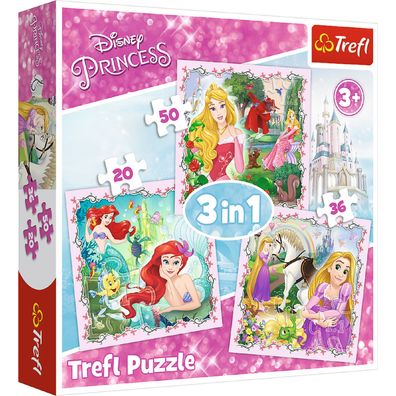Disney Princess Kinderpuzzle 3-in-1 Puzzle mit je 36, 20 und 50 Teilen für Kinder