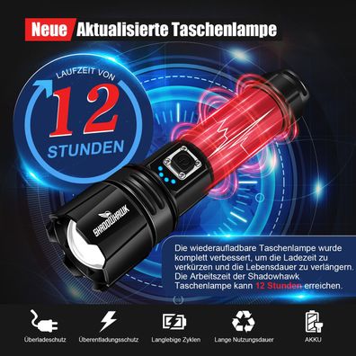500.000 Lumen LED Taschenlampe – Wiederaufladbar, robust, für Outdoor & Notfälle" De