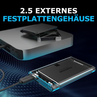 Schnelles 2,5 Zoll Festplattengehäuse USB 3.2, stoßfest, werkzeuglos für SSD & HDD De