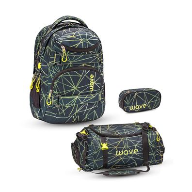 Wave Infinity Schulrucksack Set 3 tlg. "Stripes Green"