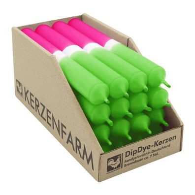 DIP DYE Stabkerzen aus Paraffin, 180/22 mm, Neongrün-Pink, Kerzenfarm HAHN, Brenndaue