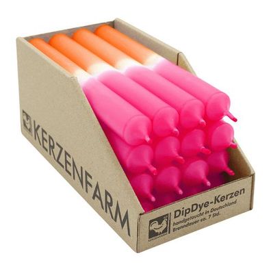 DIP DYE Stabkerzen aus Paraffin, 180/22 mm, Neonorange-Pink, Kerzenfarm HAHN, Brennda