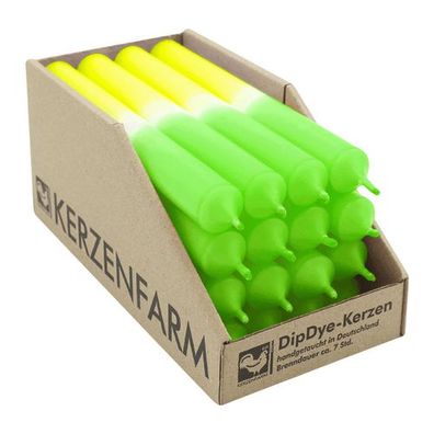 DIP DYE Stabkerzen aus Paraffin, 180/22 mm, Neongelb-Grün, Kerzenfarm HAHN, Brenndaue
