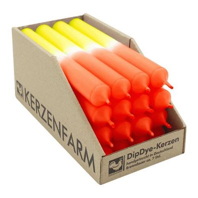 DIP DYE Stabkerzen aus Paraffin, 180/22 mm, Neongelb-Orange, Kerzenfarm HAHN, Brennda