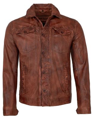 Freaky Nation - Herren Lederjacke Lederhemd Lammnappa cognac antik