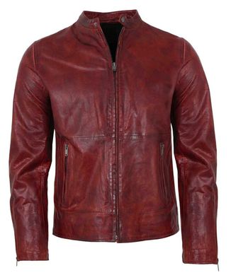 Freaky Nation - Herren Lederjacke Lammnappa dunkelrot
