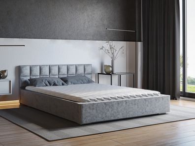 FurMeb24 Polsterbett HUGO + Matratze mit Bettkasten und Matratze, Stoff amor velevet