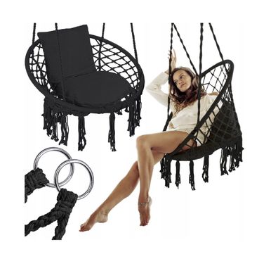 QLS Hängesessel mit Kissen für Garten & Zuhause Schaukelstuhl bis 150kg schwarz 11299