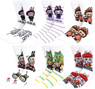 Labubu Unisex Socken - 6er-Pack mit Manga-Monstern in 3/4-Länge