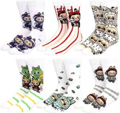 Labubu Unisex Socken - 6er-Pack mit Manga-Monstern in 3/4-Länge für Fans
