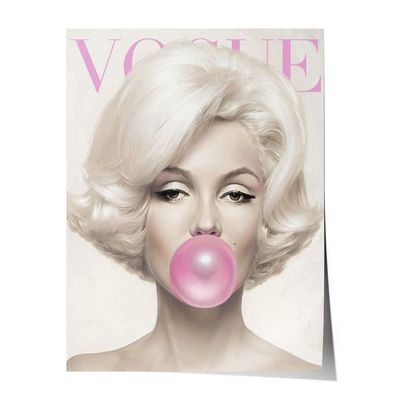 Marilyn Monroe Poster Leinwandbild VOGUE cover Wanddeko Bild Portrait Kaugummi