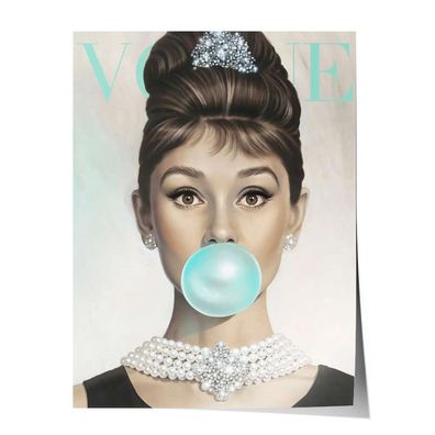 Audrey Hepburn Poster Leinwandbild VOGUE cover Wanddeko Bild Portrait Kaugummi