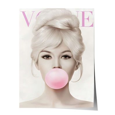 Brigitte Bardot Poster Leinwandbild VOGUE cover Wanddeko Bild Portrait Kaugummi