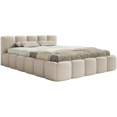 Selsey Cloudy Low - Polsterbett 200x200 mit Bettkasten und Metall-Lattenrost, hellbei