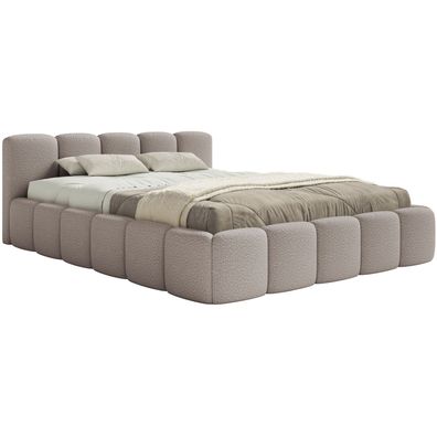 Selsey Cloudy Low - Polsterbett 140x200 mit Holzlattenrost, hellgrau Bouclé