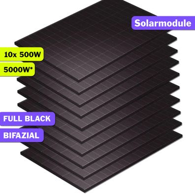 10x 500Wp SunPro Photovoltaik Solarmodul Bifazial Glas-Glas Full Black