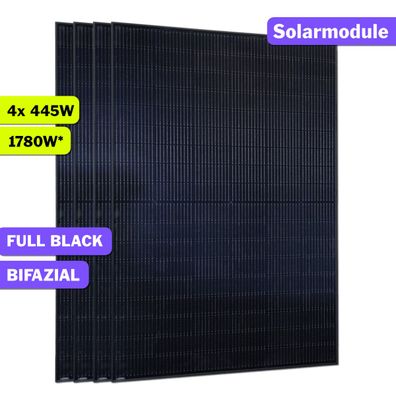 4x 445Wp Ja Solar JAM54D41-LB/445Wp Solarmodul Bifazial Glas-Glas Full Black