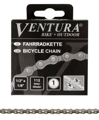 Fahrradkette Ventura 1/2" x 1/8" 112 Glieder Federverschluss schwarz