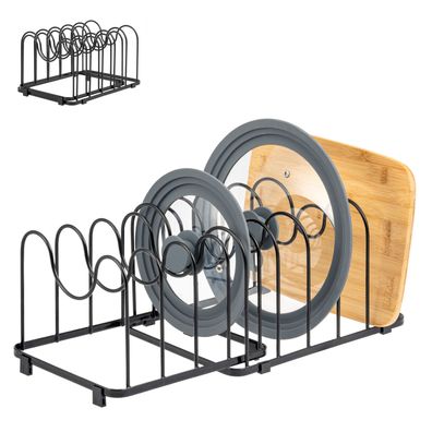 eluno Topfdeckelhalter 2tlg-Set, Pfannenhalter, 9 Fächer, einstellbar, schwarz