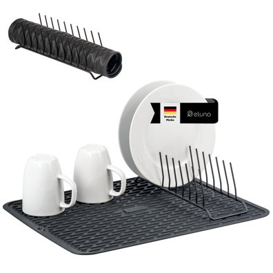 eluno Abtropfmatte mit Abtropfgestell, rutschfest Silikon 33,5 x 43 cm, schwarz