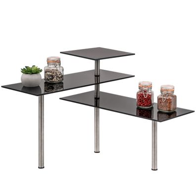 bremermann Eckregal, Küchenregal, aus Glas und rostfreiem Edelstahl, schwarz